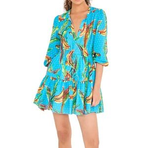 Farm Rio Banana Sky long sleeve dress